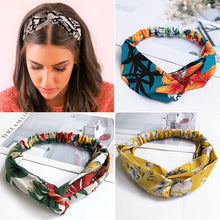 Load image into Gallery viewer, Fashion Cross Knot Headbands Flower Print Elastic Hair Bands Ties Scarf Ribbon Headwear Women Hair Accessories Head Wrap