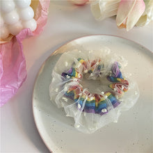 Load image into Gallery viewer, Fashion Lace Daisy Scrunchies Rainbow Gum Hair Tie Women Girls Printed Floral Elastic Hair bands Ponytail Hold Hair Accessories