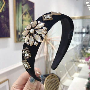 CN Baroque Full Crystal Hair Bands For Women Lady Luxury Shiny Padded Diamond Headband Hair Hoop Fashion Hair Accessories