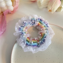 Load image into Gallery viewer, Fashion Lace Daisy Scrunchies Rainbow Gum Hair Tie Women Girls Printed Floral Elastic Hair bands Ponytail Hold Hair Accessories
