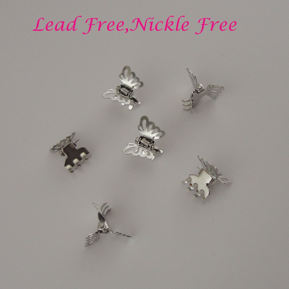 30PCS 2.0cm Silver Filigree Butterfly Metal Hair Claws hairgrips for girls hair accessories at lead free and nickle free